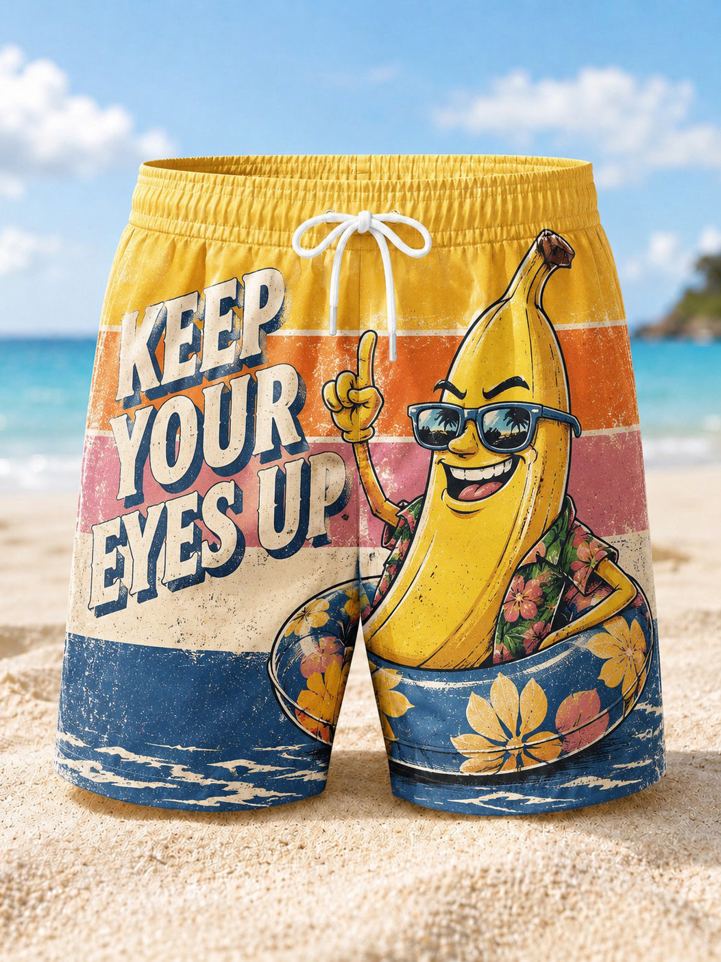 Men's KEEP YOUR EYES UP Printed Beach Shorts