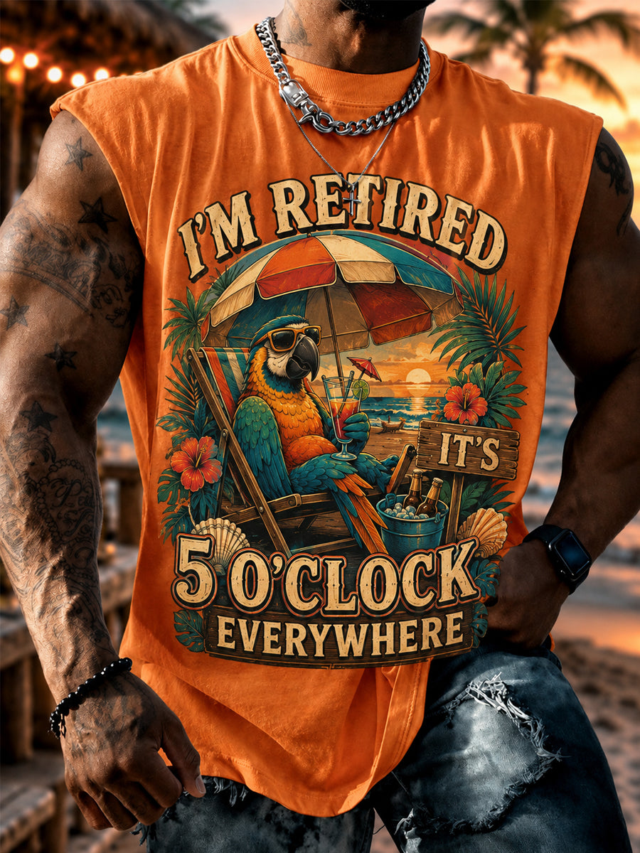 Men's I'm Retired It's 5 O'clock Everywhere Parrot Print Casual Vest