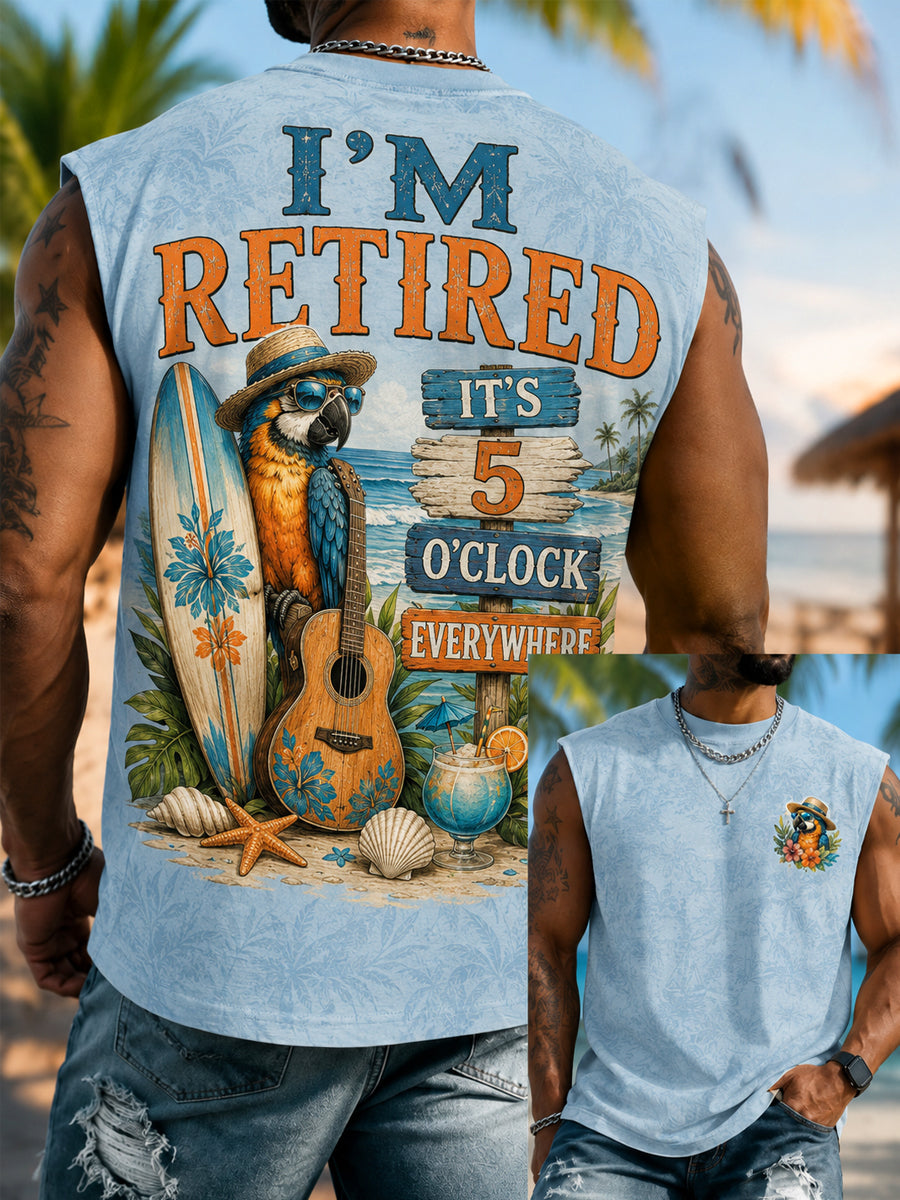 Men's I'm Retired It's 5 O'clock Everywhere Parrot Print Casual Vest