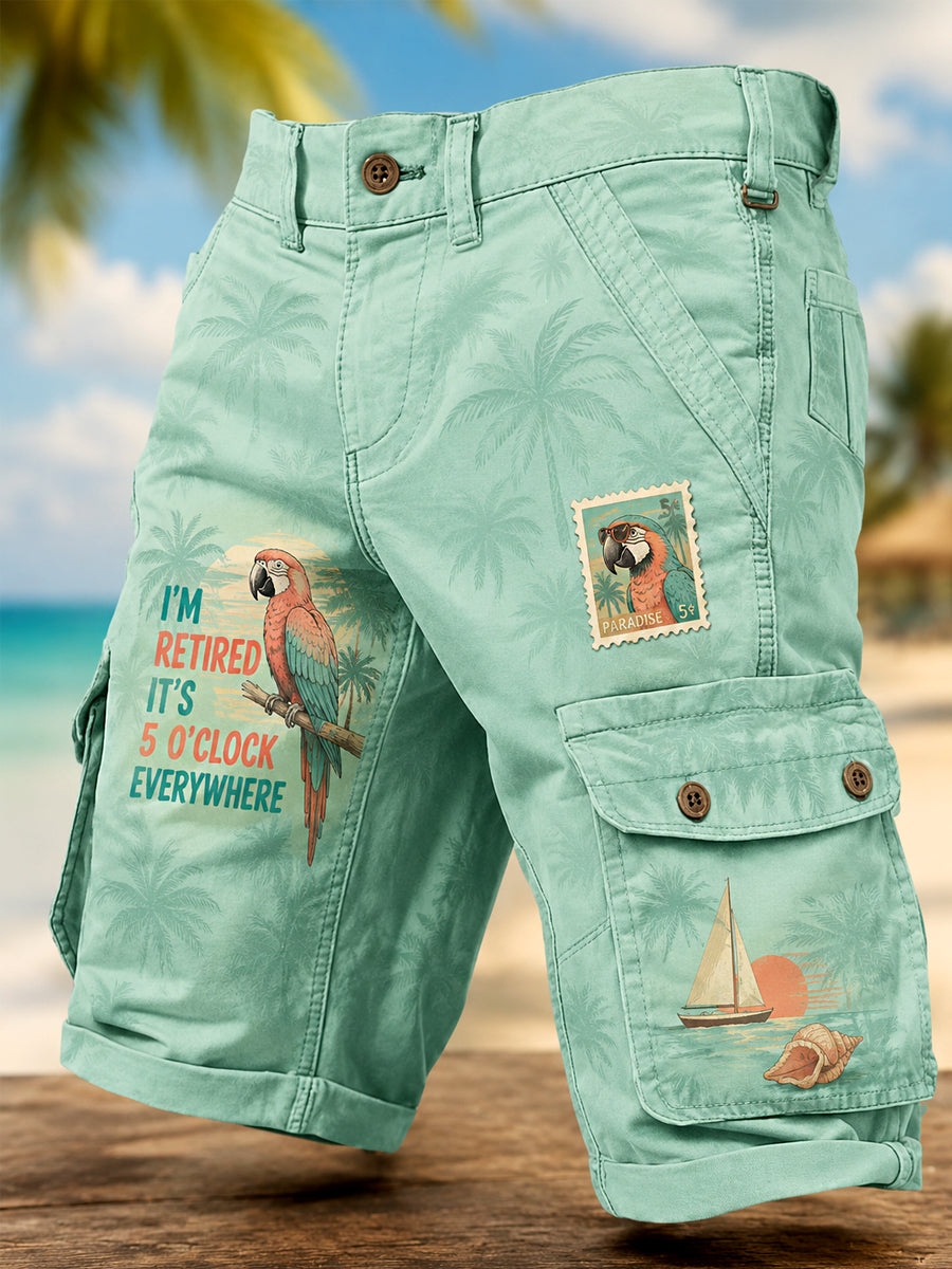 Men's I'm Retired It's 5 O'clock Everywhere Parrot Print Casual Shorts