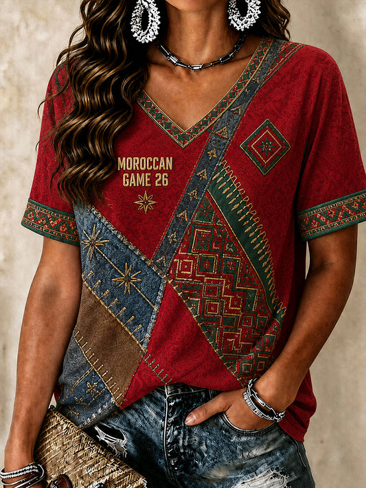 Retro Moroccan Football Fan Art Print Casual Jersey
