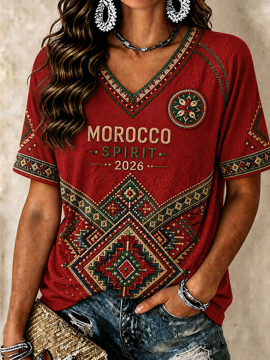 Retro Moroccan Football Fan Art Print Casual Jersey