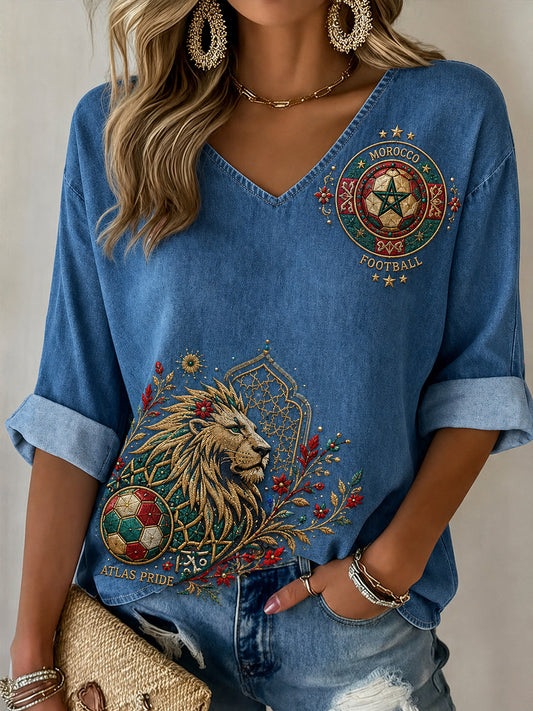 Retro Moroccan Football Fan Art Print Casual Jersey