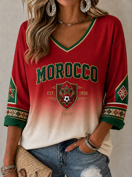 Retro Moroccan Football Fan Art Print Casual Jersey