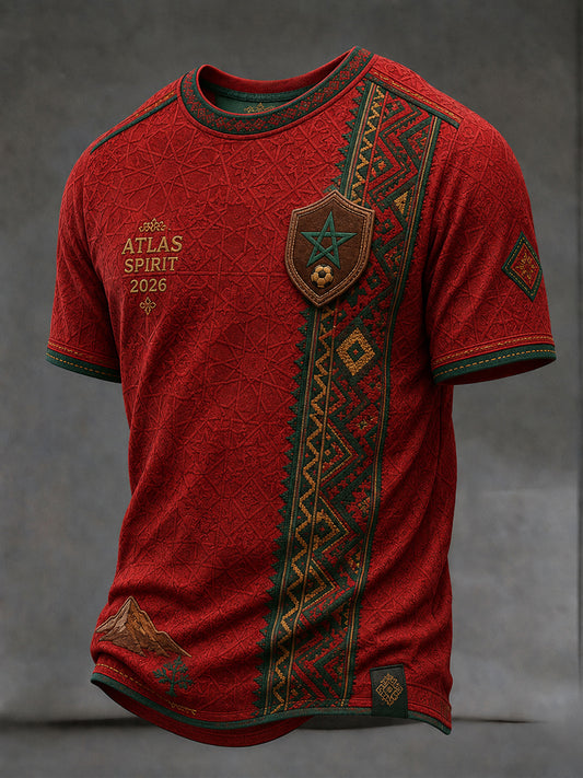 Retro Moroccan Football Fan Art Print Casual Jersey