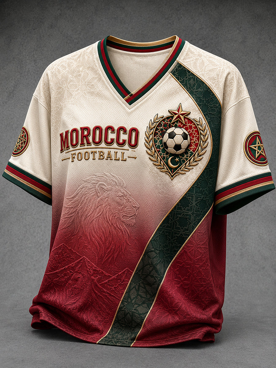Retro Moroccan Football Fan Art Print Casual Jersey