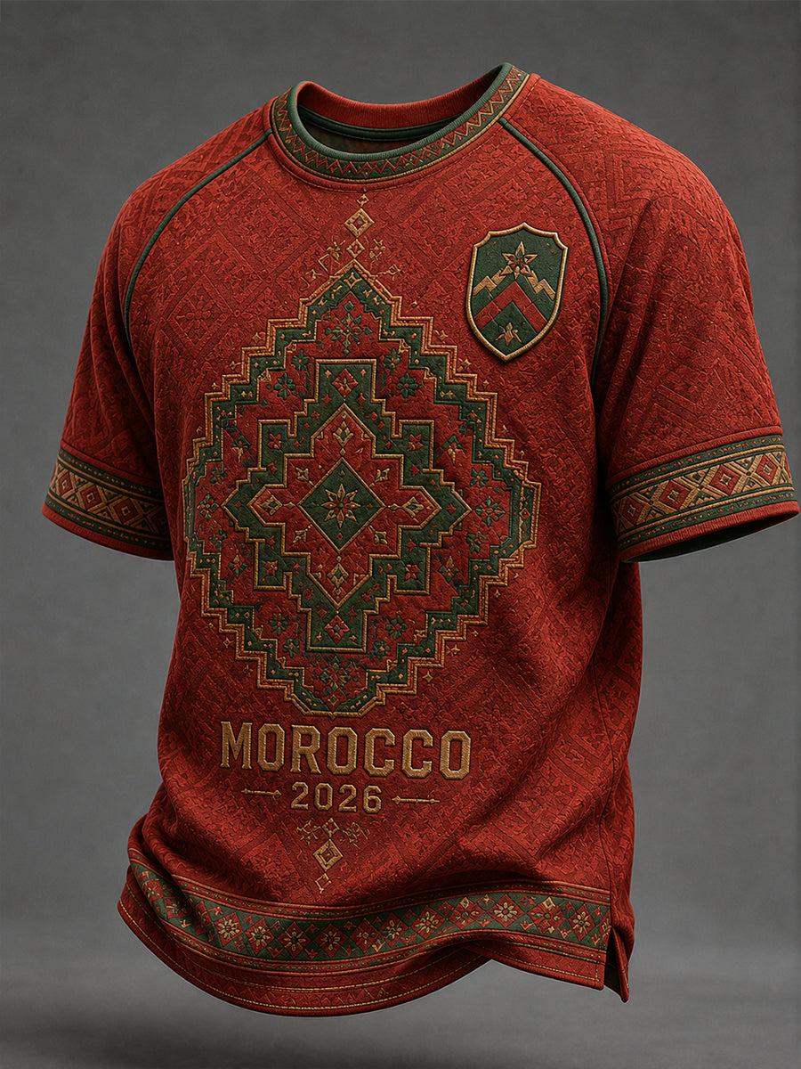Retro Moroccan Football Fan Art Print Casual Jersey