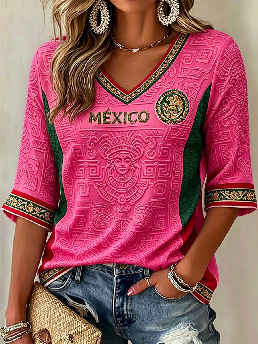 Women's Mexico Football Lover Art Printed T-shirt