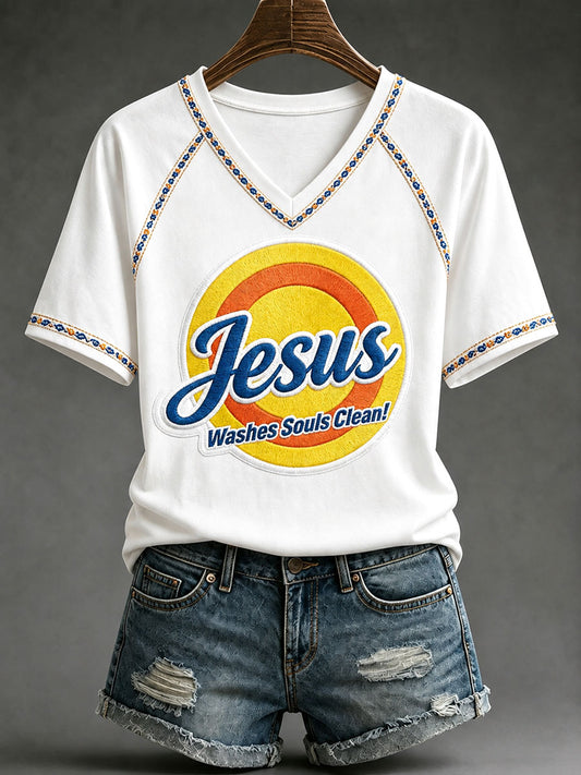 Women's Funny Christ Print Casual T-shirt