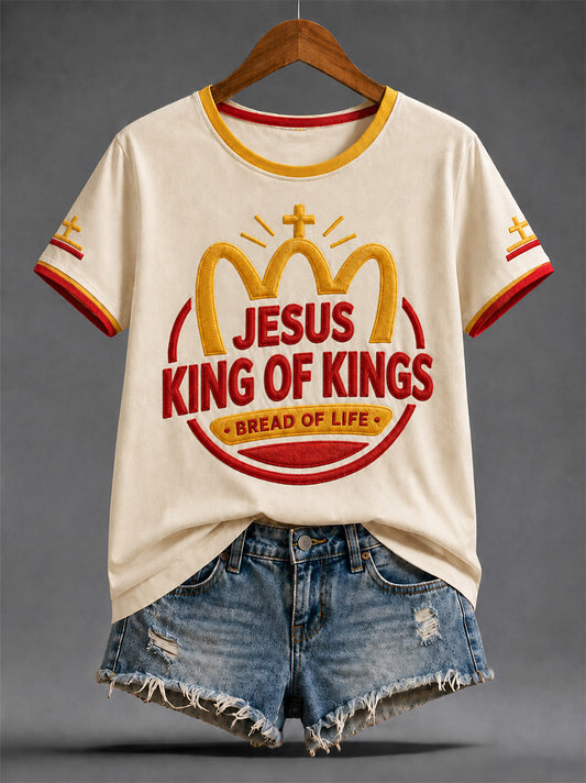 Women's  Funny Christian Jesus King Of Kings Print Casual Tee