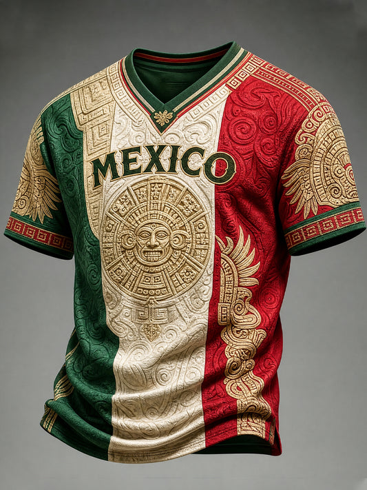 Mexican Art Football Enthusiast Printed Casual Short-Sleeve T-Shirt