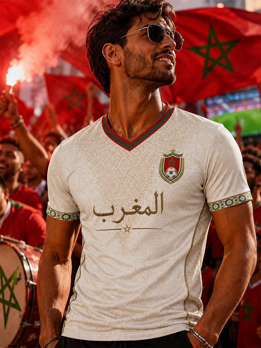 Retro Moroccan Football Fan Art Print Casual Jersey