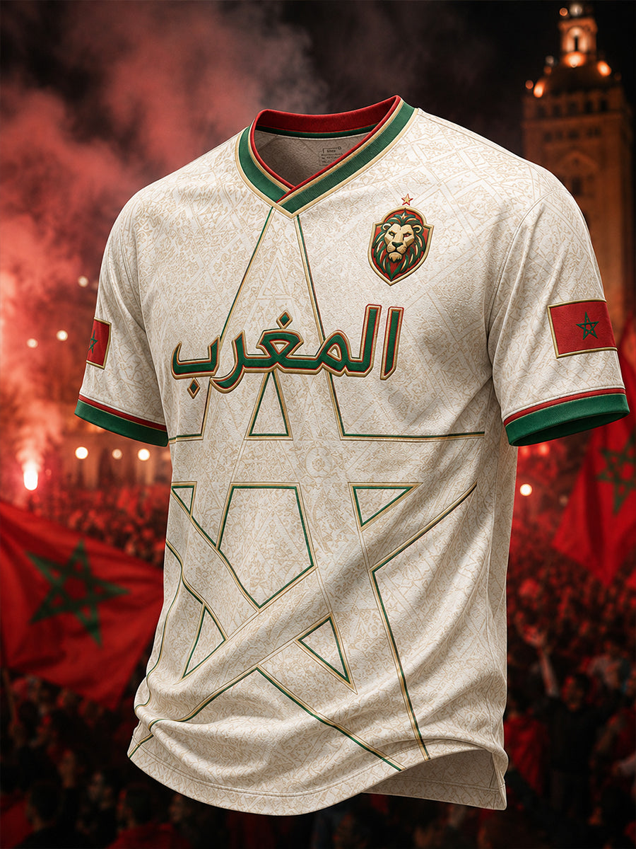 Retro Moroccan Football Fan Art Print Casual Jersey