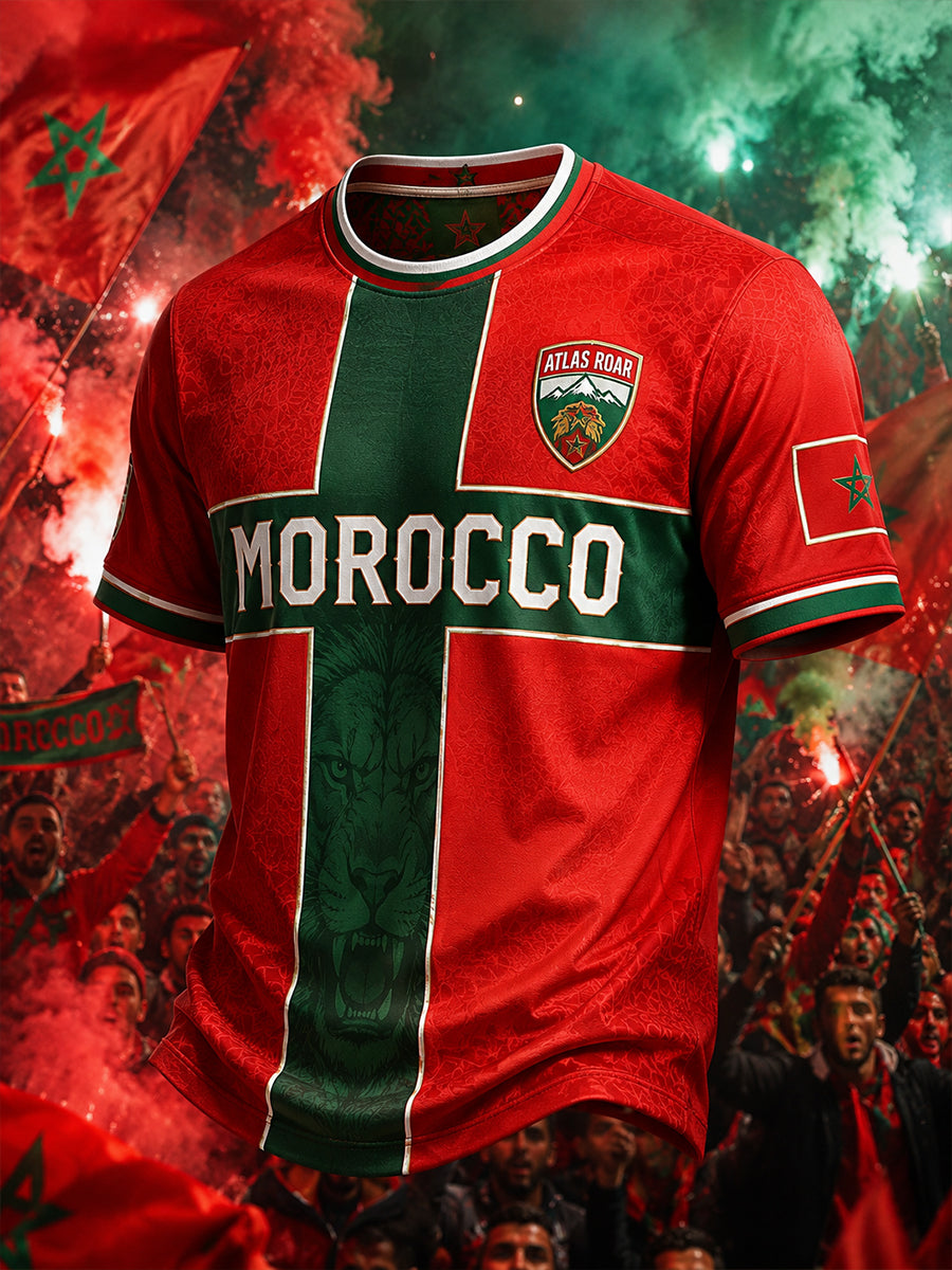 Retro Moroccan Football Fan Art Print Casual Jersey