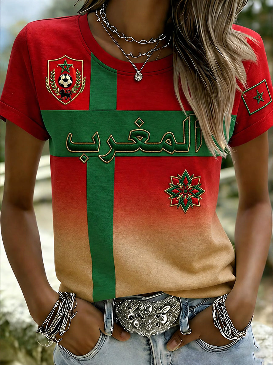 Retro Moroccan Football Fan Art Print Casual Jersey