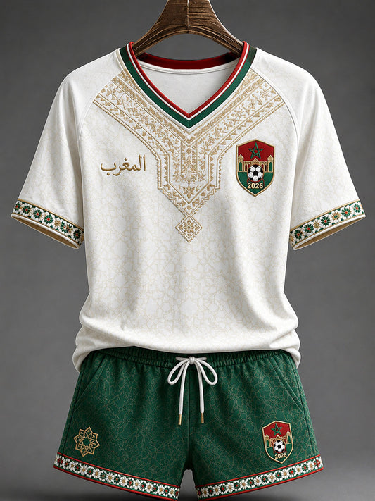 Women's 2026 Morocco Football V-Neck T-Shirts
