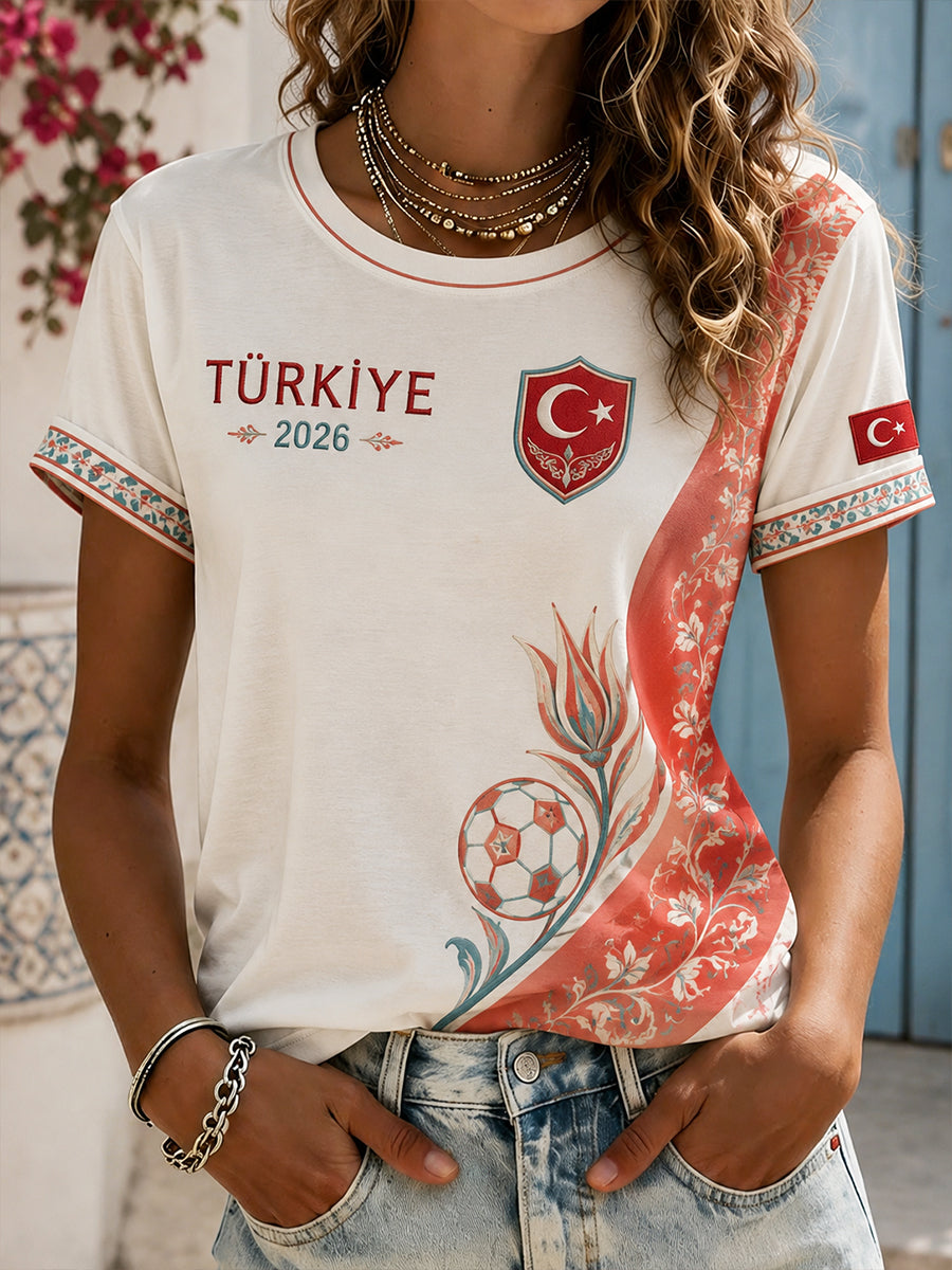 Women's Football Floral Print Short-Sleeve T-Shirt