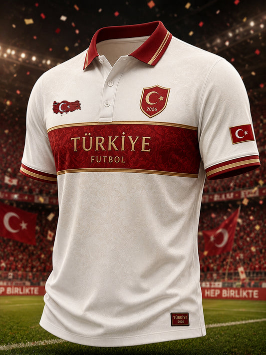 Men's Short-Sleeved Polo Shirt With Football Print