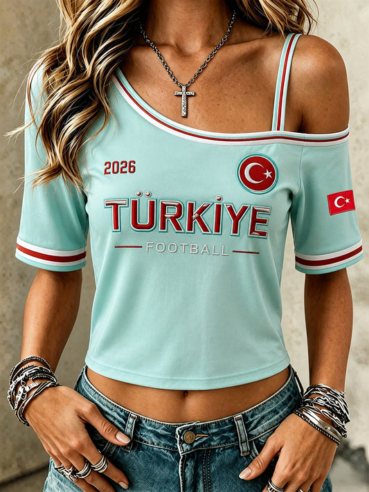 Women's Football-Themed Printed Tank Top Short-Sleeve T-Shirt