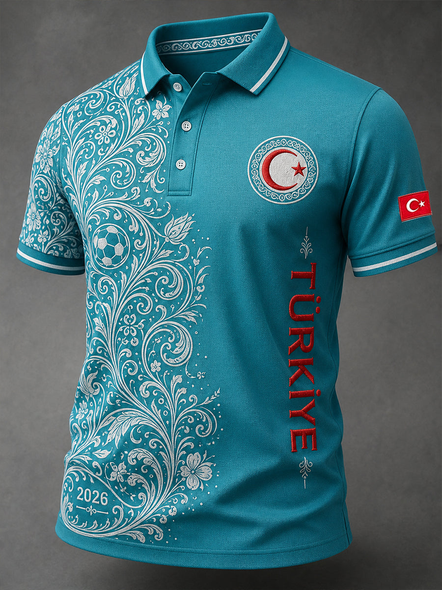 Men's Short-Sleeved Polo Shirt With Football Print