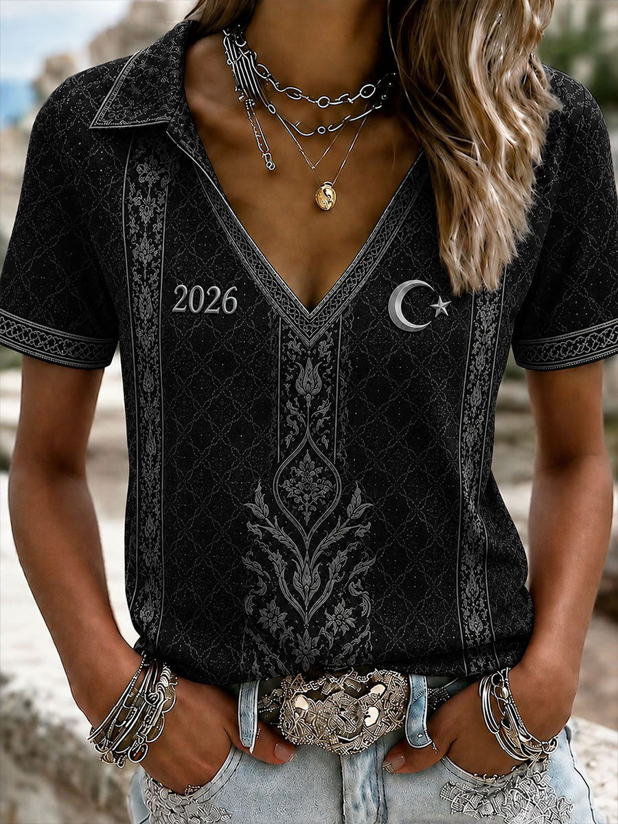 Women's Turkey 2026 Football V-neck off-shoulder short-sleeved T-shirt
