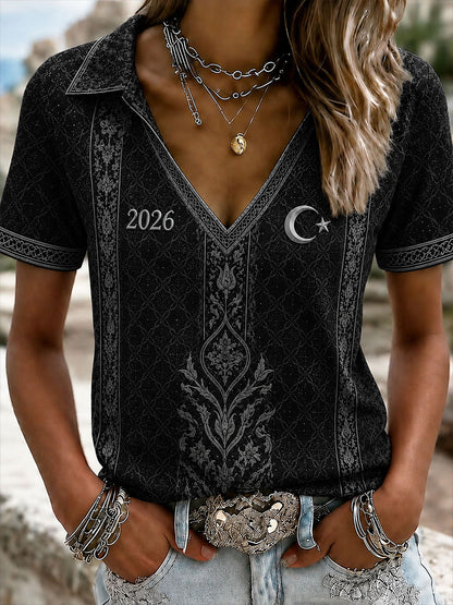 Women's Turkey 2026 Football V-neck off-shoulder short-sleeved T-shirt