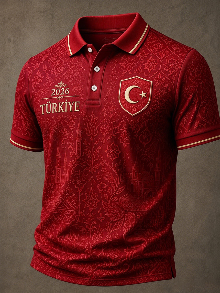 Men's Short-Sleeved Polo Shirt With Football Print
