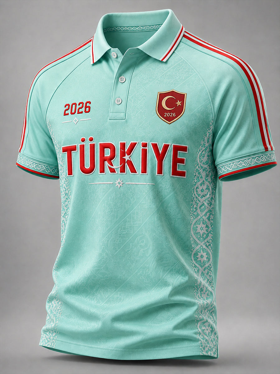 Men's Short-Sleeved Polo Shirt With Football Print