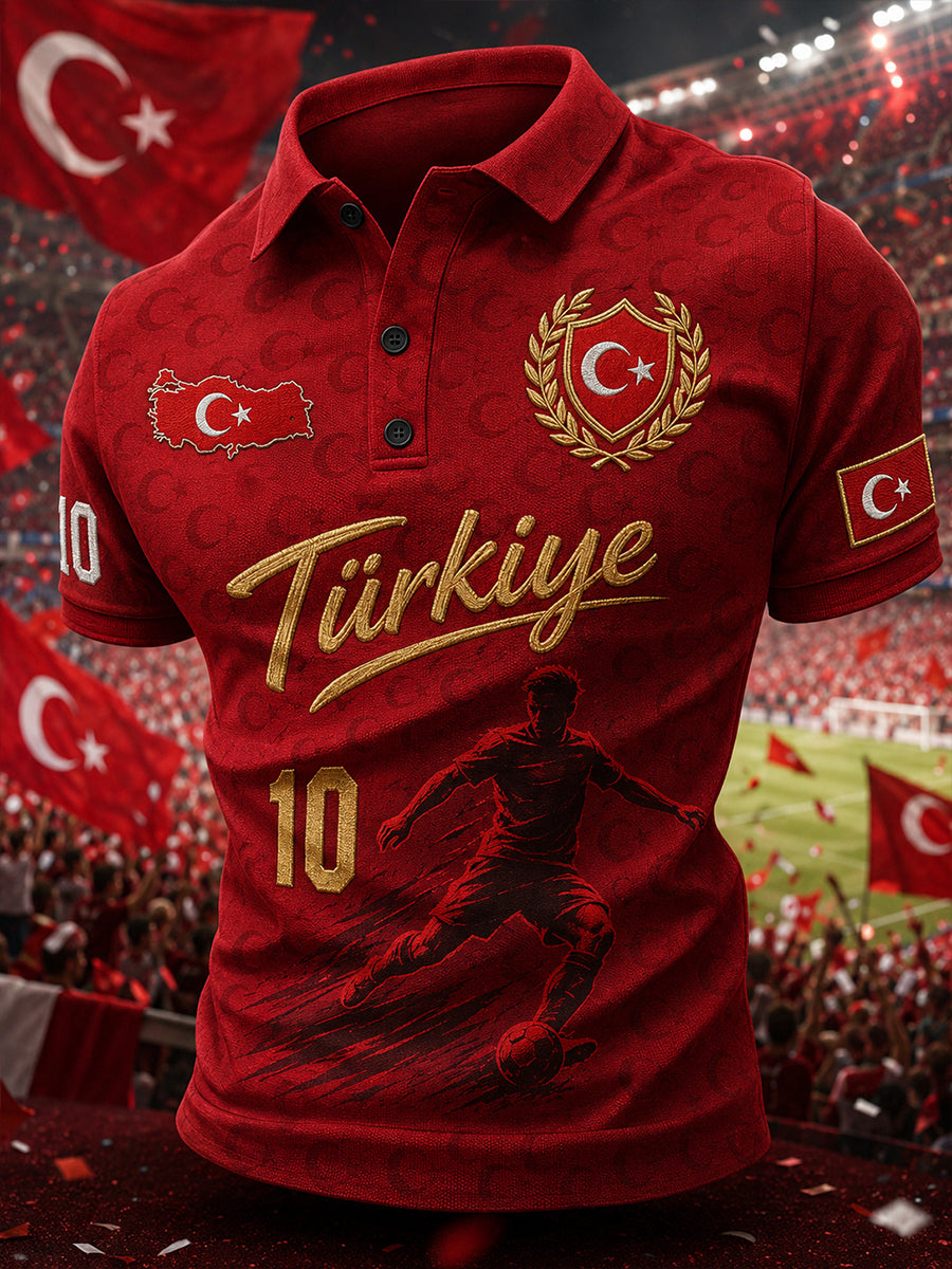 Men's Short-Sleeved Polo Shirt With Football Print
