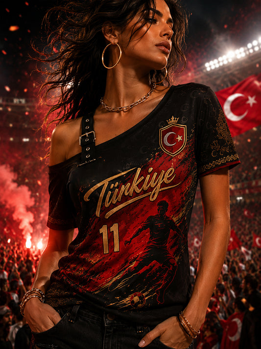 Women's Football-Themed Print Short-Sleeve Camisole Top