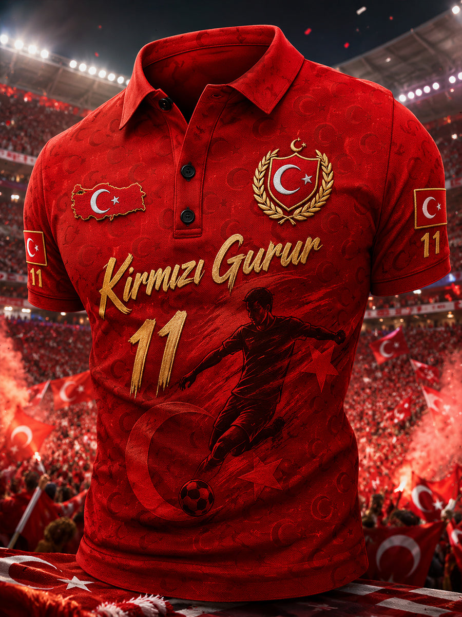 Men's Short-Sleeved Polo Shirt With Football Print