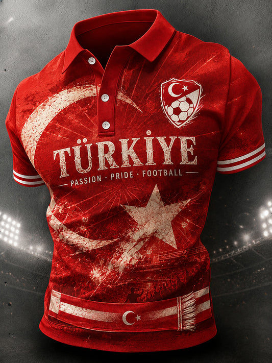 Men's Short-Sleeved Polo Shirt With Football Print