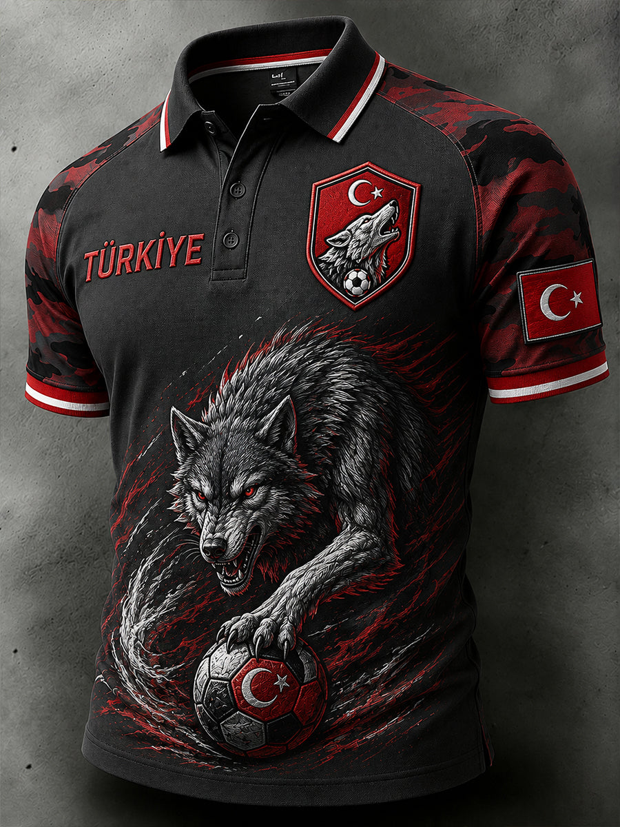 Men's Short-Sleeved Polo Shirt With Football Print