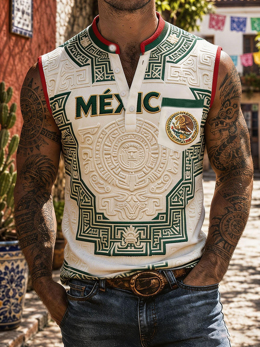 Men's Mexico Pride Art Printed Linen Tank Tops