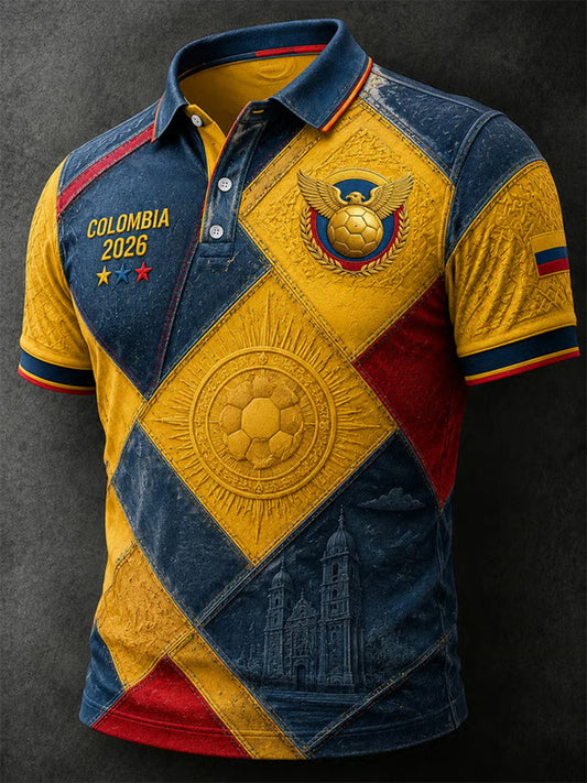Men's 2026 Colombia Football Print Casual polo shirt