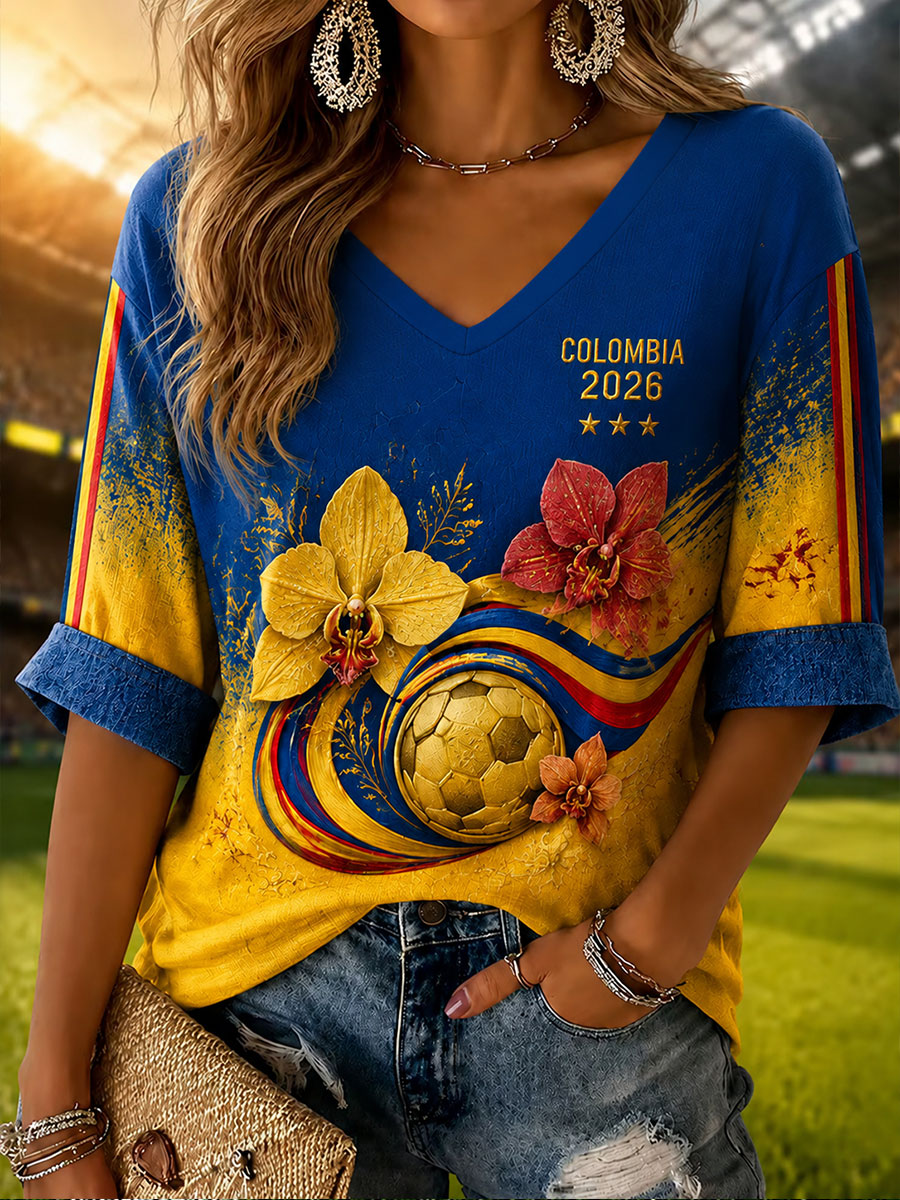 Women's 2026 Colombia Football Print Casual T-Shirt
