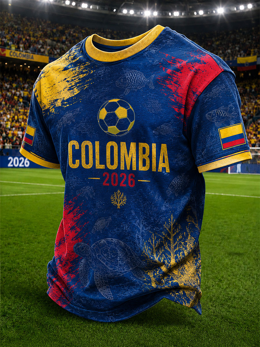 Men's 2026 Colombian football casual printed unisex short-sleeved T-shirt