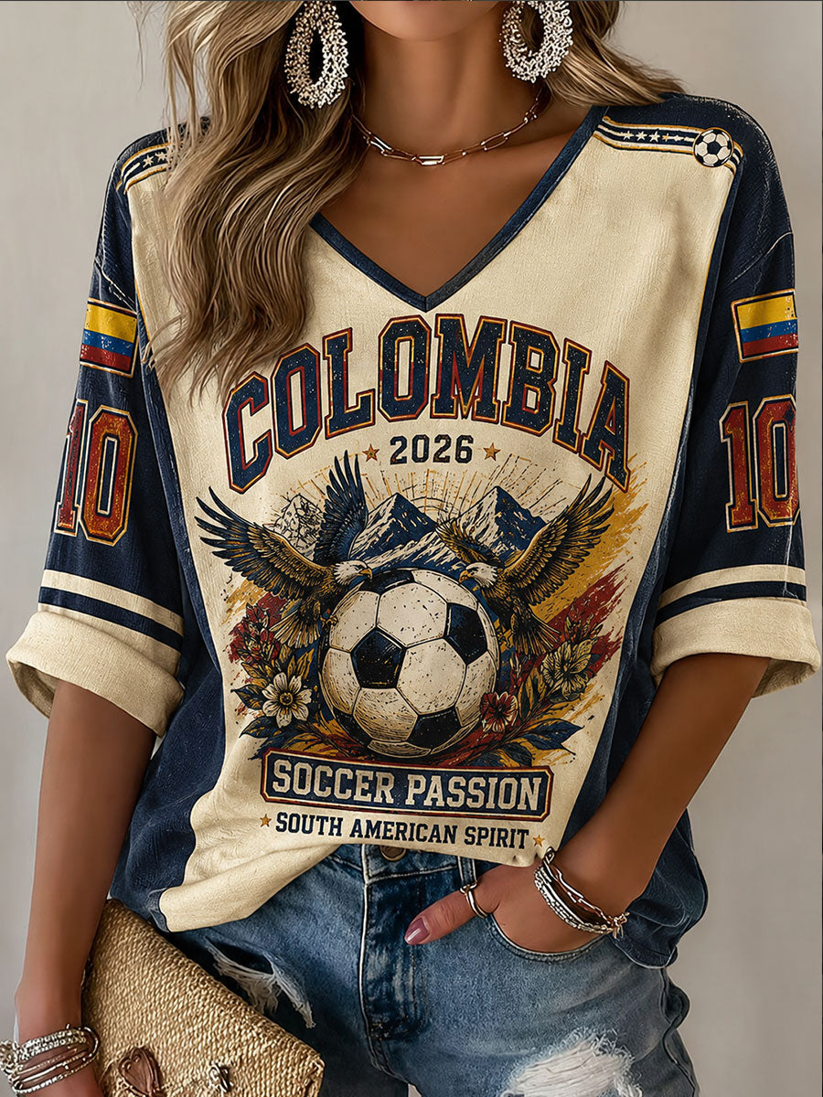 Women's 2026 Colombia Football Print Casual T-Shirt