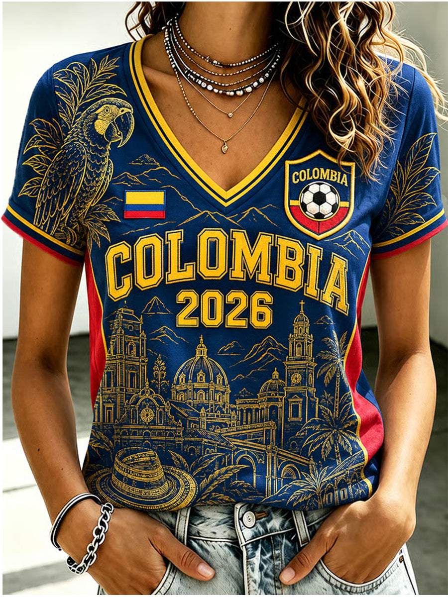 Women's 2026 Colombia Football Print Casual T-Shirt