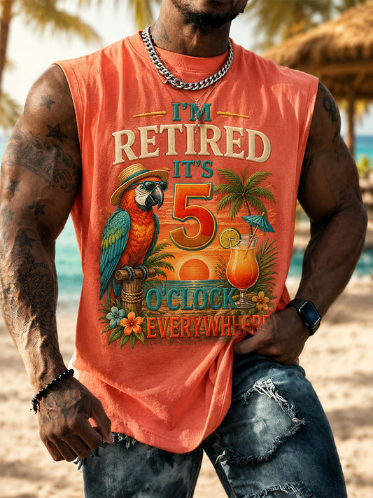 Men's I'm Retired It's 5 O'clock Everywhere Parrot Print Casual Shorts Vest