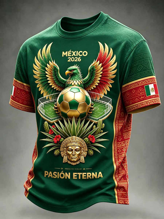 Men's Retro Mexican Football Print Casual T-Shirt