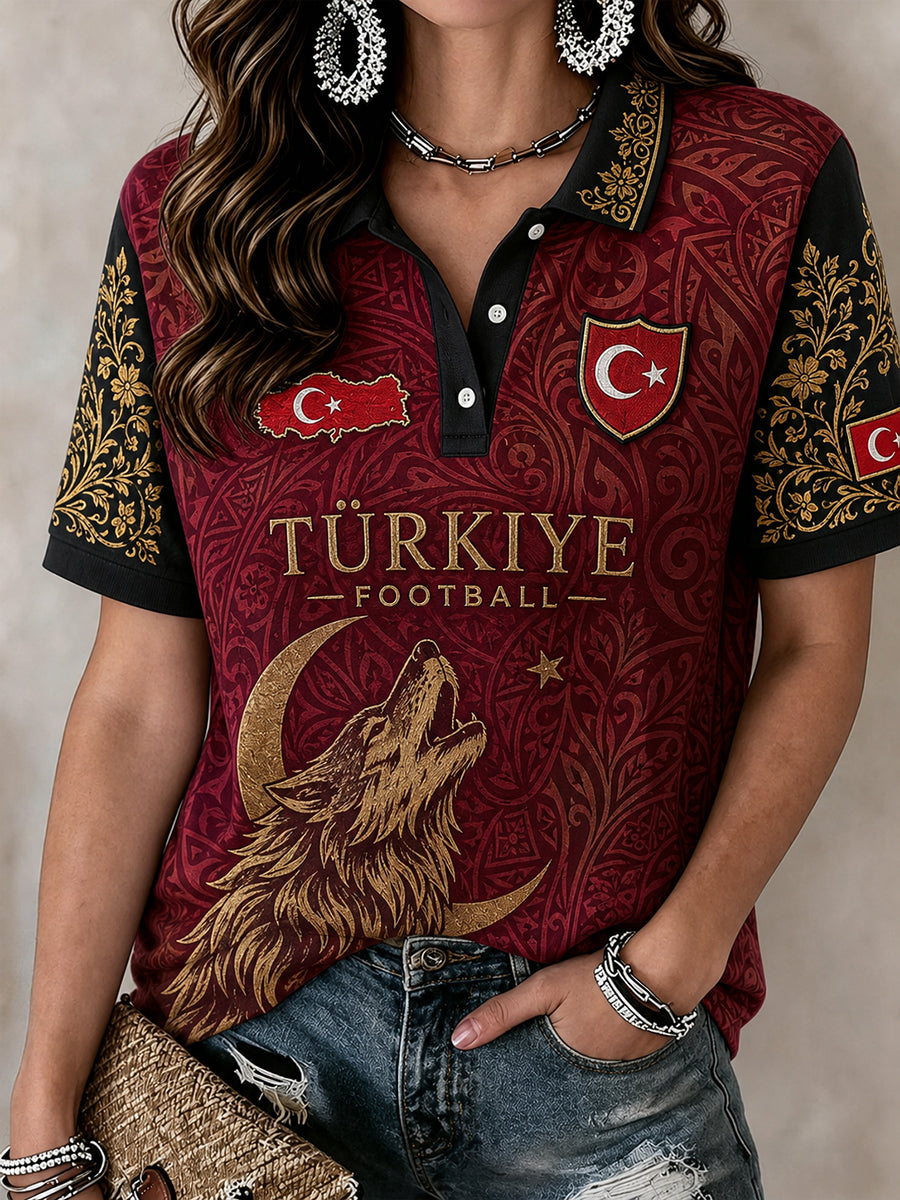 Women's Retro Ethnic Style Football Print Short-Sleeve T-Shirt