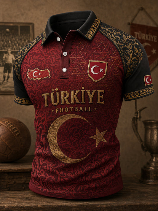 Men's Retro Ethnic Style Soccer Element Print Short-Sleeve Polo Shirt
