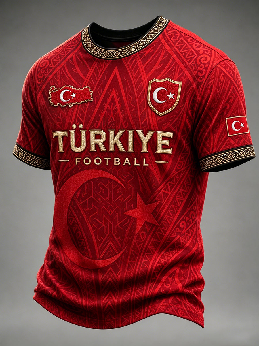 Men's Retro Ethnic Style Football Element Print Short-Sleeve T-Shirt