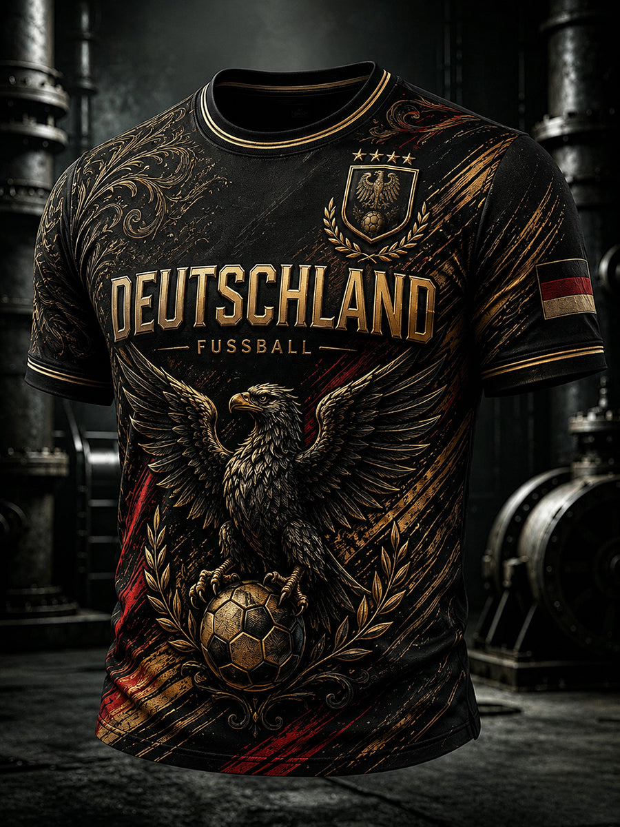 Men's Vintage Deutschland Football Fan Printed T-shirt