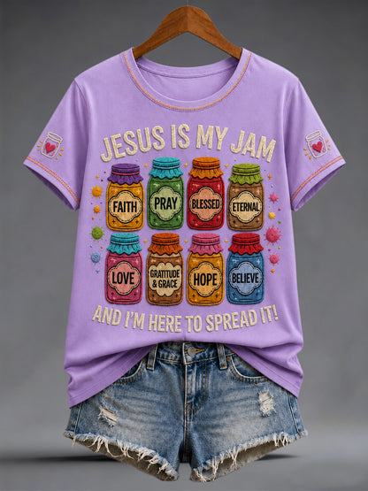 Women's Christian Jesus Is My Jam And I'm Here To Spread It Print Tee