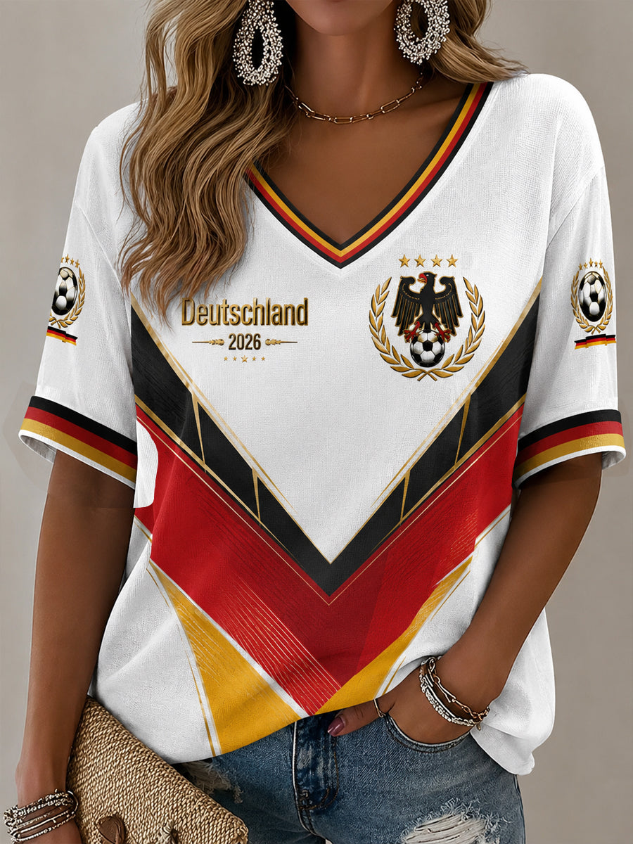 Women's Deutschland Football Fan Print Casual T-shirt