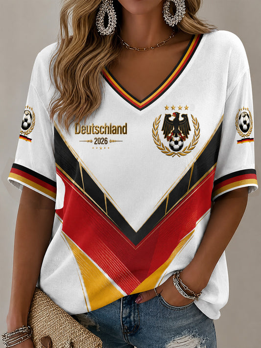 Women's Deutschland Football Fan Print Casual T-shirt