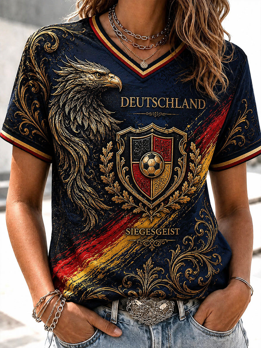 Women's Vintage Deutschland Football Fan Printed T-shirt