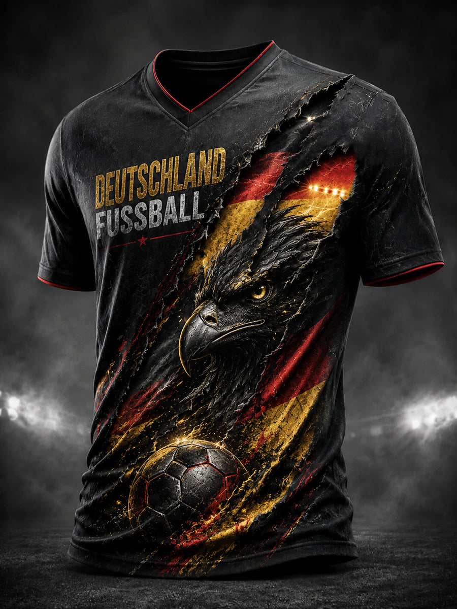 Men's Germany Eagle Football Printed V-neck T-shirt